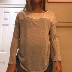 grey and white top